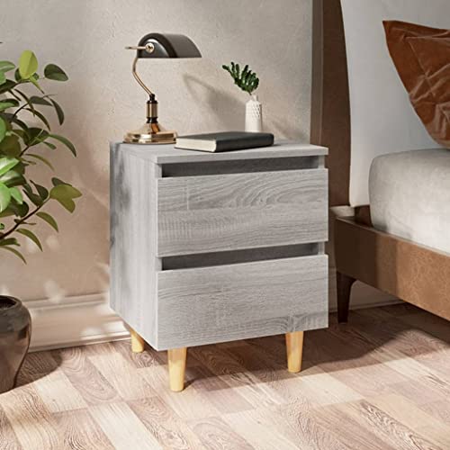 KATERYY Nachttisch mit Massivholz-Beinen 2 STK. Grau Sonoma 40x35x50cm,Skandinavische Nachttische aus Massivholz mit Stauraum, für EIN einladendes Schlafzimmer Schlafzimmer, Nachttische
