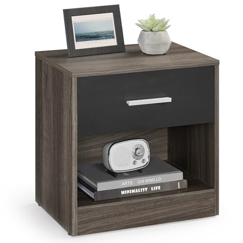 VASAGLE, Beistelltisch, Schublade, Griff, offenes Fach, Couchtisch, für, Wohnzimmer, kastanienbraun tintenschw arz LET619K74