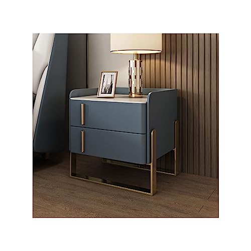 Nachttisch, Moderner Nachttisch Mit 2 Schubladen, Beistelltisch Aus Kunstmarmor, Pu-Leder, Beistelltisch Mit U-Förmigen Goldenen Beinen, Minimalistischer Nachttisch Für Schlafzimmerkommode, Blau 47 X