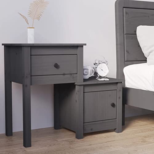 puraday Nachttisch 79,5x38x65,5 cm Massivholz Kiefer Komodenschrank Kommode Industrial Kommode Schubladen Nachttisch Holz Nachttisch Modern Industrial Möbel Nightstand Nachtkommode Grau