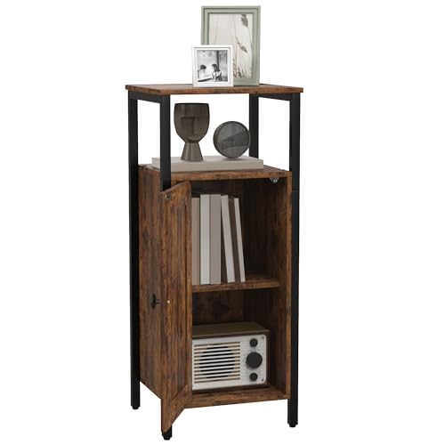 HOMCOM Beistelltisch Schmaler Kaffeetisch mit Schrank und Zwei offenen Ablagefächern, Sofatisch Couchtisch Nachttisch für Wohnzimmer Schlafzimmer 34 x 30 x 80 cm Rustikales Braun