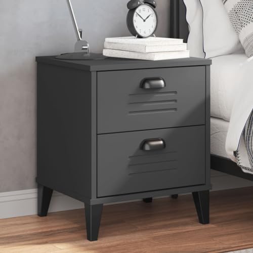 Xichuzi Nachttisch VIKEN Anthrazit Massivholz Kiefer, Nachtschrank, Nachtkästchen, Bedside Table, Nachtkommode, Nightstand, Nachttischschrank, Nachtkonsole - 374910