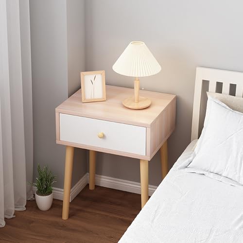 Moderner Nachttisch aus Holz mit Schubladen, Mid-Century-Akzent-Aufbew ahrungsschrank, schmaler Leder-Nachttisch, stabiles Holz für Schlafzimmer und Wohnzimmer, stilvoller Nizer (Wood-C)