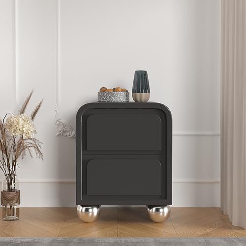 Nachttisch Mid-Century Modern mit 2 Schubladen, Pu-Leder mit Edelstahlbeinen für Wohnzimmer und Schlafzimmer
