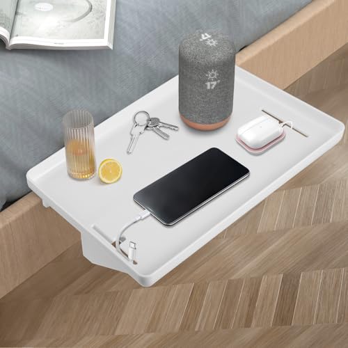 Nachttisch zum Einhängen für Bett, Bettablage Regal mit Kabelführung, Clip-On Tablett Nachttischregal für WG-Zimmer, Etagenbett und Boxspringbett, Betttablett Schwebend, 32 x 23,3 cm