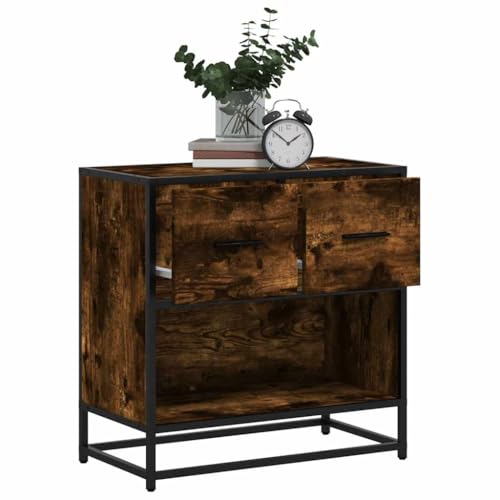 THOYTOUI Nachttisch Räuchereiche 60x31x60 cm Holzwerkstoff und Metall, Bettkommoden Beistellschrank Beistelltisch Nachtschrank Geeignet für Wohnheim Gästezimmer Hotel Schlafzimmer