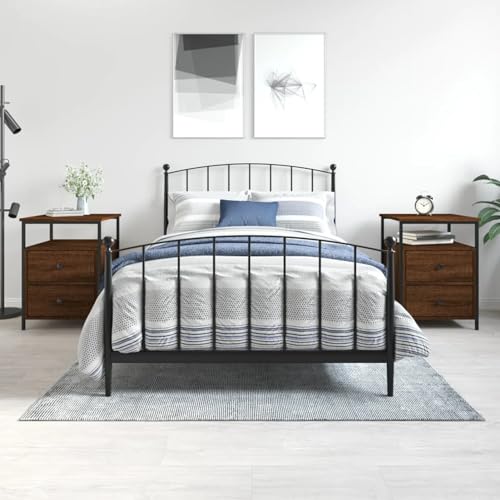 Fasba Nachttische 2 STK. Braun Eichen-Optik 44x45x60 cm Holzwerkstoff, Beistelltisch mit viel Stauraum, Nachtschrank, Nachtkommode, Nachtkonsole