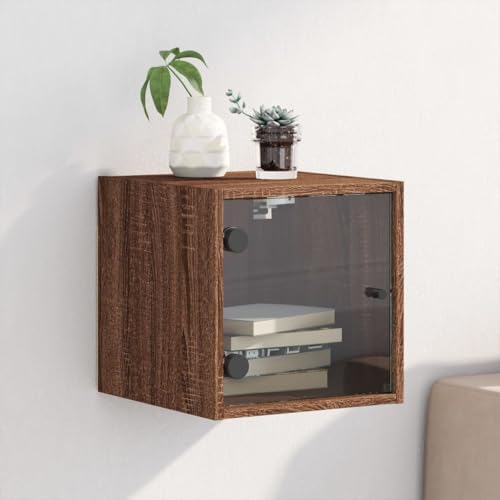 LVHUIDEH Nachttisch mit Glastür Braun Eichen-Optik 35x37x35 cm