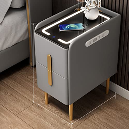 Moderner Nachttisch mit kabelloser Ladestation und LED-Lichtern - 2 Schubladen Beistelltisch für Schlafzimmer und Wohnzimmer mit Steckdose