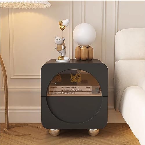 Nachttisch Leder Nachttisch mit Blaugrünem Glas, Minimalistischer und Praktischer Beistelltisch für Schlafzimmer und Wohnzimmer