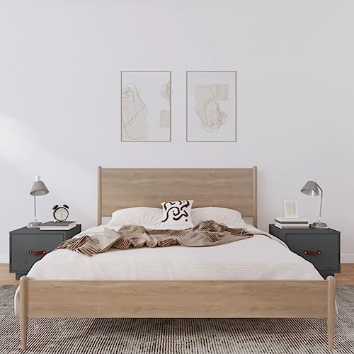 Holamys Nachttische 2er Set, Grau, 40x34x35 cm, Massives Kiefernholz, mit Schublade für Schlafzimmer, Wohnzimmer, Beistelltisch, Nachtkonsole, Stauraum, skandinavisches Design