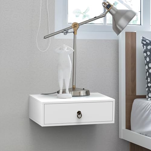 LEADZM Hängender Nachttisch mit 1 Schublade, Nachtschrank hängend für Schlafzimmer, Wohnzimmer, 46 * 30 * 14,5cm (1, Weiße)