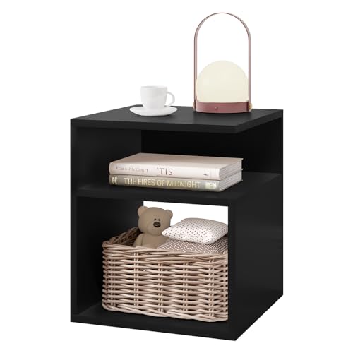 EUGAD Nachttisch Schwarz, Beistelltisch mit 2 offene Fächer, 35x41,5x35 cm, Nachtkommode Nachtschrank für Boxspringbett, Platzsparender Nachttisch für Wohnzimmer Schlafzimmer, 0006CTG