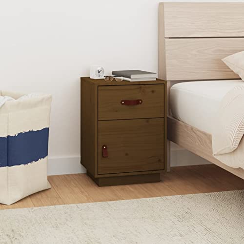 Fasba Nachttisch Honigbraun 40x34x55 cm Massivholz Kiefer, Beistelltisch mit viel Stauraum, Nachtschrank, Nachtkommode, Nachtkonsole