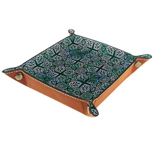 Valet-Tablett, Schreibtisch-Aufbewahrung s-Organizer, hochwertiges PU-Leder-Auffangtablett, Nachttisch-Waschtisch-Tab lett, Nachttisch-Caddy-Halter,B arocke Blumenkunst Vintage grüne Blätter