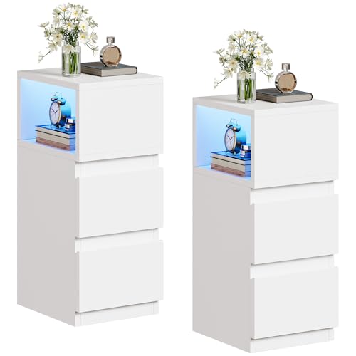 YITAHOME Nachttisch, schmaler Beistelltisch mit Schubladen und mehrfarbiger LED-Beleuchtung