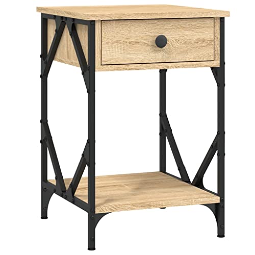 vidaXL Nachttisch, Nachtschrank mit Schublade Ablage, Nachtkommode Eisenrahmen, Nachtkonsole für Schlafzimmer, Beistelltisch, Industrie-Stil, Sonoma-Eiche Holzwerkstoff