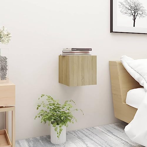 Bucmath Nachttisch Sonoma-Eiche 30,5x30x30 cm, Holzwerkstoff, Wandmontage, Beistelltisch mit Tür, ideal für Schlafzimmer, Wohnzimmer, Zeitschriften, Bücher