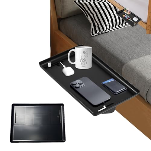 ORARTMM Bett Organizer zum Einhängen,Schwarzer Hängender Bett Organizer, Tablett-Organizer mit Kabelmanagement,Nachttisc hregal für Aufbewahrung von Handy, Buch, Brille, Tasche (Schwarz)