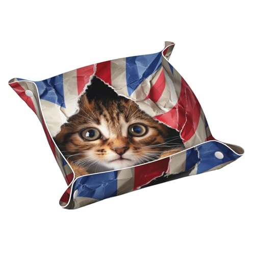 Nachttisch-Organizer, Katze, britische Flagge, Schreibtisch-Aufbewahrung splatte, Auffangbehälter für Kleingeld, Schmuck, Schlüssel, Telefon, Uhren, Würfel