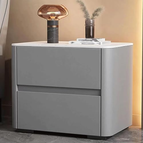 Nachttisch Bodenstehender Nachttisch aus Holz, PU-Leder, Nachttisch mit 2 Schubladen, platzsparender Beistelltisch, stabile Struktur