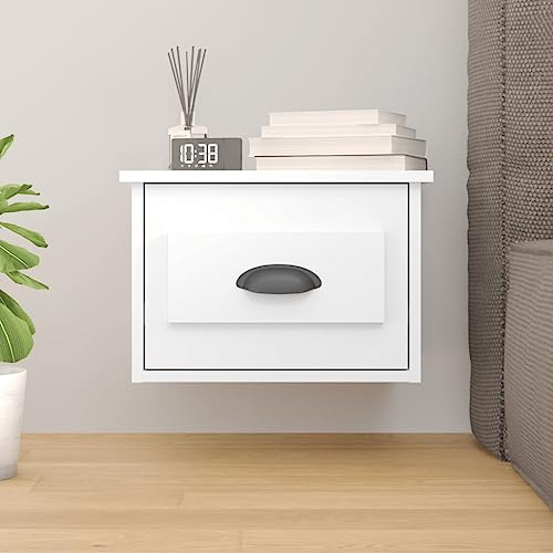 NIVVHOH Wand-Nachttisch, Beistelltisch Bettablage Bedside Table Nachtschrank Geeignet für Schlafzimmer Wohnung Wohnzimmer Hotel Hochglanz-Weiß 41,5x36x28 cm