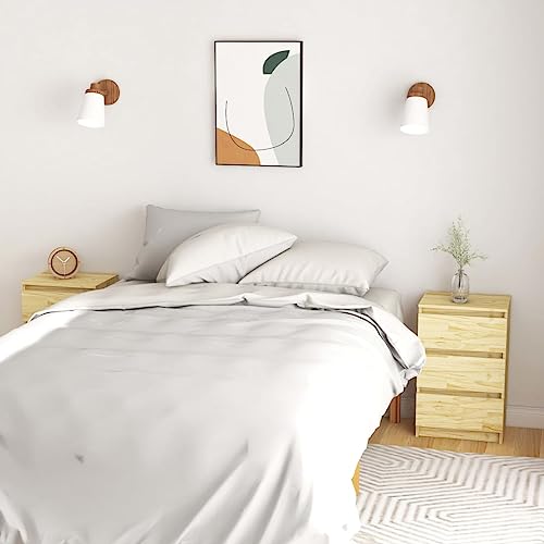 SDWEHO7 2er Set Nachttisch mit 3 Schublade, Lampentisch, Pflanzenständer, Nachtschrank, Schlafzimmer-Möbel, Beistelltisch, Beistellschränke, 40x29,5x64 cm Massivholz Kiefer