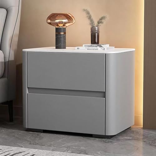 Stehender Nachttisch mit 2 Schubladen, Nachttisch aus Holz, platzsparendes Design, PU-Leder-Akzente, ideal für Schlafzimmermöbel