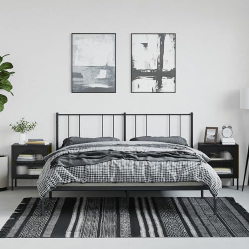 SDWEHO7 2er Set einstellbaren Ablage und Beine Nivellierern, Schlafzimmer Möbel, Beistellschränke, Pflanzenständer, Beistelltisch, Schwarz 50x35x60 Glas und Stahl