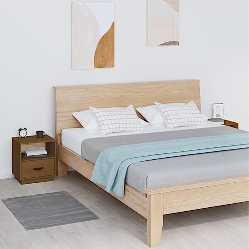 KATERYY Nachttische 2 STK. Honigbraun 40x34x45 cm Massivholz Kiefer,Zeitlose Holznachttische mit viel Stauraum Perfekt für Zeitschriften, Bücher und mehr Schlafzimmer, Nachttische