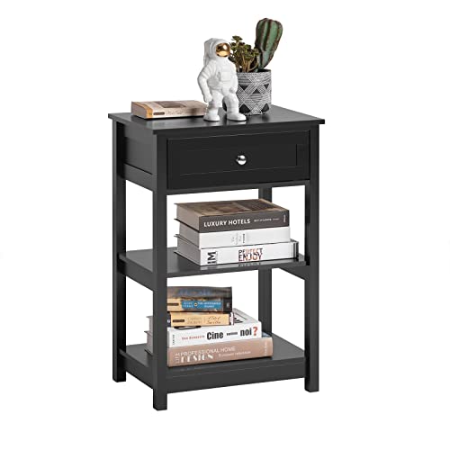 SoBuy® FBT46-SCH Beistelltisch Nachttisch Couchtisch in schwarz mit Einer Schublade und 2 Ablagen BHT ca: 45x68x30cm