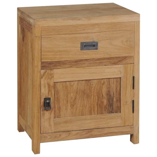 LVHUIDEH Nachttisch mit 1 Schublade und 1 Schrankfach, Beistelltisch, kompakte Nachtschrank, Nachtkonsole für Schlafzimmer Wohnzimmer, 40 x 30 x 50 cm, Teak-Massivholz