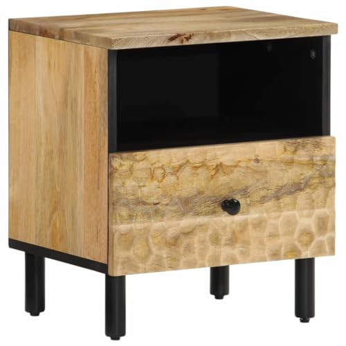 Nachttisch mit Stauraum, Night Stand Nachtschrank Schlichter Beistelltisch für Wohnzimmer Schlafzimmer, 40x33x46 cm Massivholz Mango