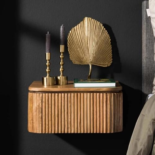 RINGO-Living Massivholz Nachttisch mit Ablage & Schublade, Mangoholz Schwebend Stauraum Nachttisch Vintage Style, Nachtschrank, Nachttisch Industrie Style, Nachttisch Holz Metall, Echtholz