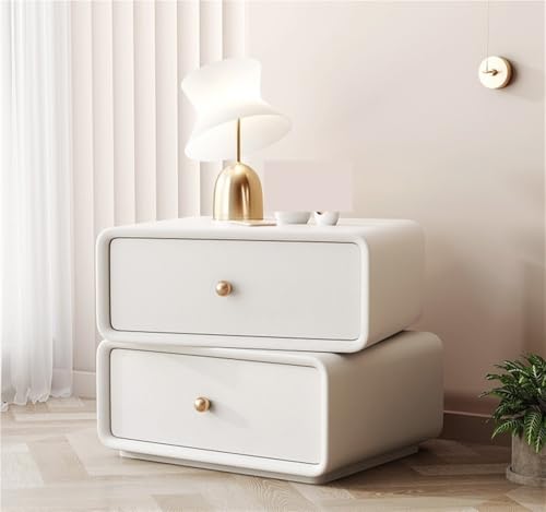 Generisch Nachttisch im Creme-Stil, drehbarer Würfel-Nachttisch, Leichter Luxus-Nachttisch, Beistelltisch aus Leder, moderner, einfacher Schlafzimmer-Beistelltisc h, Nachttisch mit 2 Schubladen (weiß)