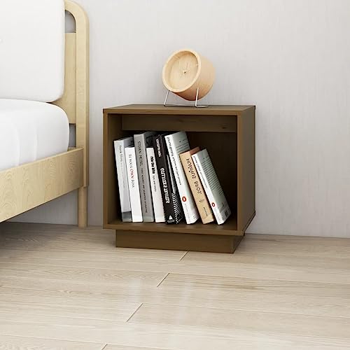 QUAHEAS Nachttisch Honigbraun 40x30x40 cm, Massivholz Kiefer, Stabiler Night Stand, vielseitiger Side Table für Schlafzimmer, Wohnzimmer