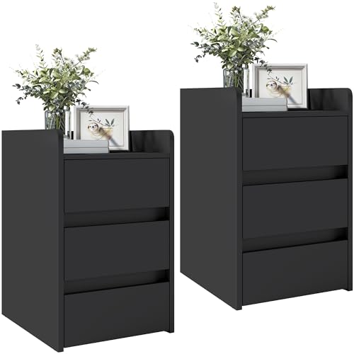 YITAHOME 2er-Set Nachttische mit 3 Schubladen, Moderner Nachttisch, Wasserfester Nachttisch mit Stauraum für Wohnzimmer und Schlafzimmer, 35 x 40 x 59 cm (Schwarz)