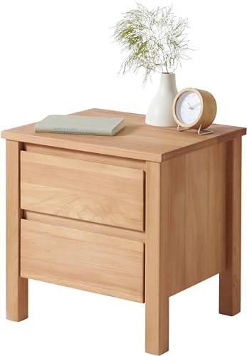TaBoLe Nachttisch Nachtkommode mit Zwei Schubladen Kernbuche massiv geölt, 260800KB