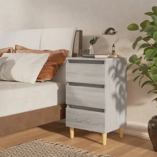 FIRBNUS Nachttisch mit Massivholz-Beinen Grau Sonoma 40x35x69 cm Nachtkästchen Nachtkommode mit Schublade Nachtkonsole Telefontischchen Kleiner Schrank Skandinavischen Stil