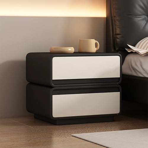 FBNMG Nachttisch aus Massivholz mit 2 Schubladen, Moderner Raumhoher Nachtschrank, Stauraum aus Kunstleder, Couchtisch im Schlafzimmer Wohnzimmer Sofaeingang Büro(17.7 (45CM), Black B)
