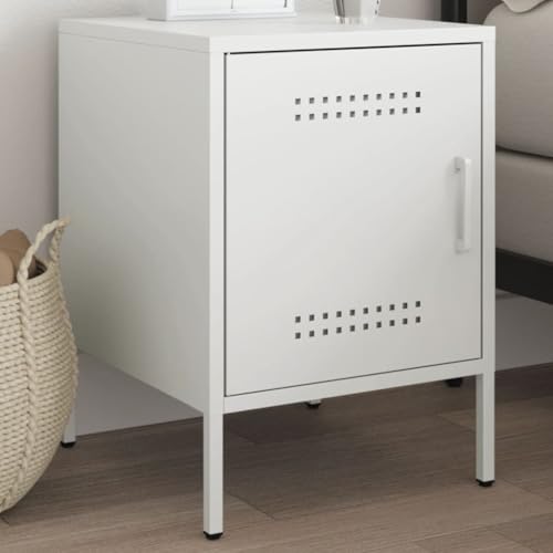JHQHSM Industrie-Stil Nachttisch Weiß 36x39x50,5 cm Stahl Gestell mit Schublade – Robuster Stahlschrank für Wohnzimmer und Büro, feuchtigkeitsbeständig, einfach zu reinigen,