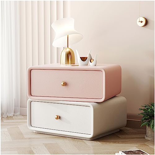 Nachttisch Nightstand for Bedroom with 2 Storage Drawers, Sugar cube bedside table, Bedside Table Bedside Furniture für jedes Bett im Schlafzimmer ( Color : White+Pink , Size : 19.6*15.7*18.8 in )
