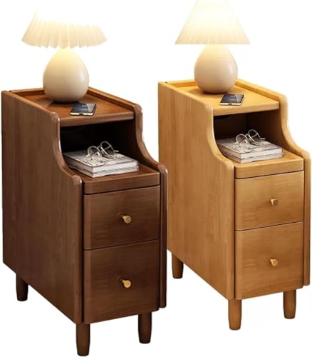 HADECOLL Nachtkommode Schmal Nachttische 2Er Set Mit 2 Schubladen Und Offenem Nachttisch Bett Beistelltisch Schmal Ganzholz Vintage Nachtschrank Braun Für Schlafzimmer, 30Cm, 2 Farben20Cm