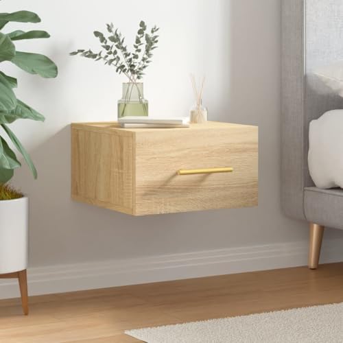 Fasba Wand-Nachttisch Sonoma-Eiche 35x35x20 cm, Beistelltisch mit viel Stauraum, Nachtschrank, Nachtkommode, Nachtkonsole