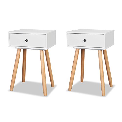 Tidyard 2 x Nachttisch/Beistelltisch/ Ablagetisch/Telefontisch mit 1 Schublade, Modern Skandinavisch Retro Design, Wei?/Schwarz/Braun Optional, 40 x 30 x 61 cm (L x B x H)
