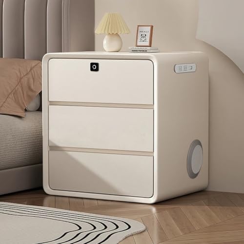 WYRNOBRX Modern Nachtkästchen Nachttisch Mit Steckdosenleiste Beistelltisch 3 Stauraum Schubladen Steckdosen USB Modern Nachtschrank Holz Nachtkommode Schlichter Landhaus Weiß,Weiß,L18*W16*H22