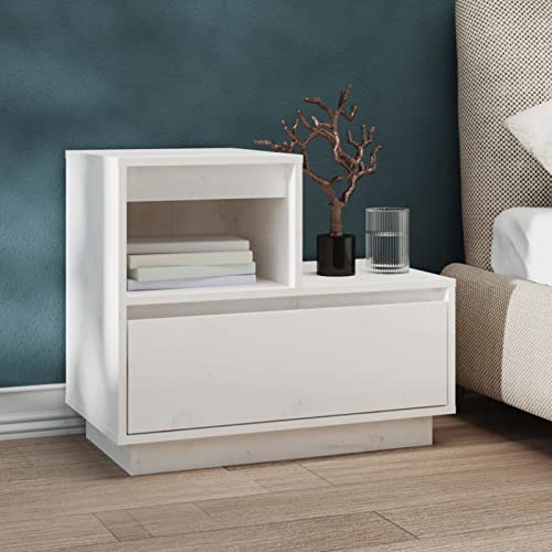 Fasba Nachttisch Weiß 60x34x51 cm Massivholz Kiefer, Beistelltisch mit viel Stauraum, Nachtschrank, Nachtkommode, Nachtkonsole