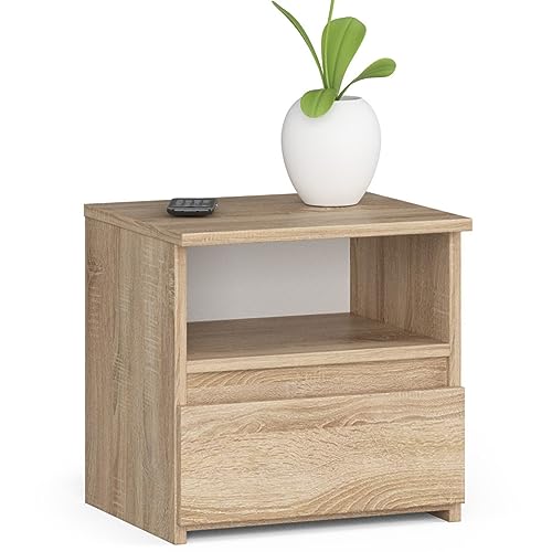 AKORD Nachttisch mit Schublade | Nachtkommode, Nachtkästchen | Schlafzimmer Schrank | B40 x H40 x T35 cm | Eiche Sonoma