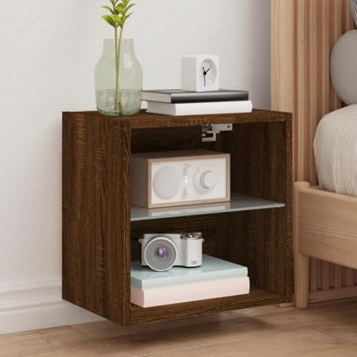 Snsowed Wand-Nachttische mit Leuchten 2 STK. Braun Eichen-Optik, Nachtschrank, Nachtkästchen, Bedside Table, Nachtkommode, Nightstand, Nachttischschrank, Nachtkonsole - 837077