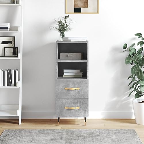 Homgoday Sideboard grau Beton 34,5 x 34 x 90 cm aus mehrschichtigem Holz, Nachttische für Schlafzimmer, Nachttisch für Schlafzimmer, Nachttisch, Sideboard für Schlafzimmer, Bodenschrank STYLE828648